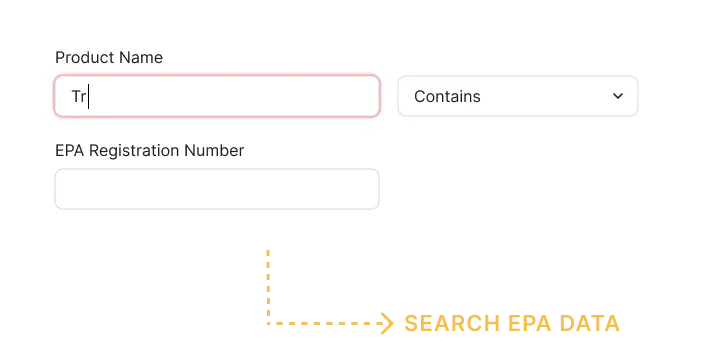 Screen shot of Knowtifiy search EPA data registrations number fields.